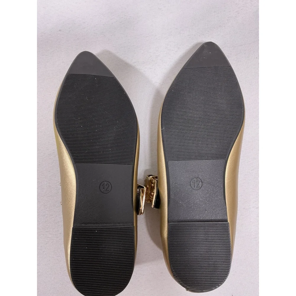 Girls NWOT Pandaninjia Party Shoes 12 Gold Studs Buckle Strap Almond Toe